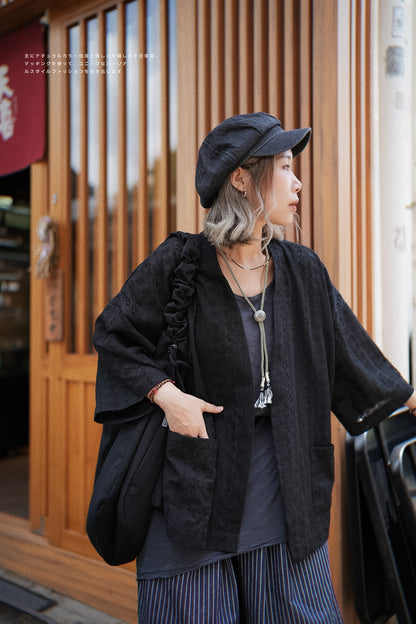 MZ505 EMBROIDERED DOBBY KIMONO