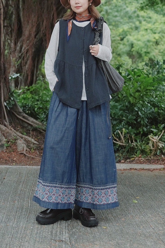 NA458 EMBROIDERED DENIM PANTS