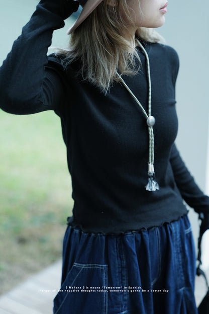 MZ639 PATTERN RUFFLE TOP【 買2件減-$20 】