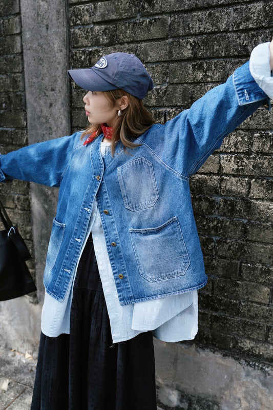 CA916 V-NECK DENIM JACKET