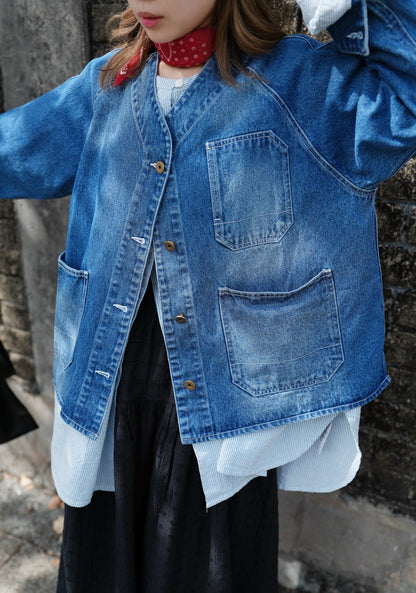 CA916 V-NECK DENIM JACKET