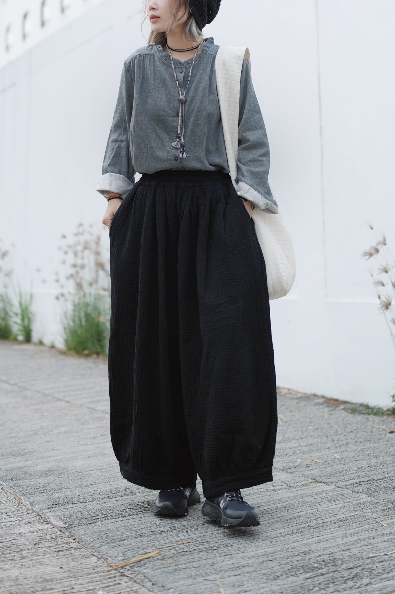 CA649 GAUZE COTTON BALLOON PANTS