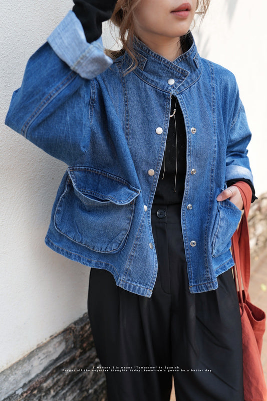 MZ641 STAND COLLAR DENIM JACKET