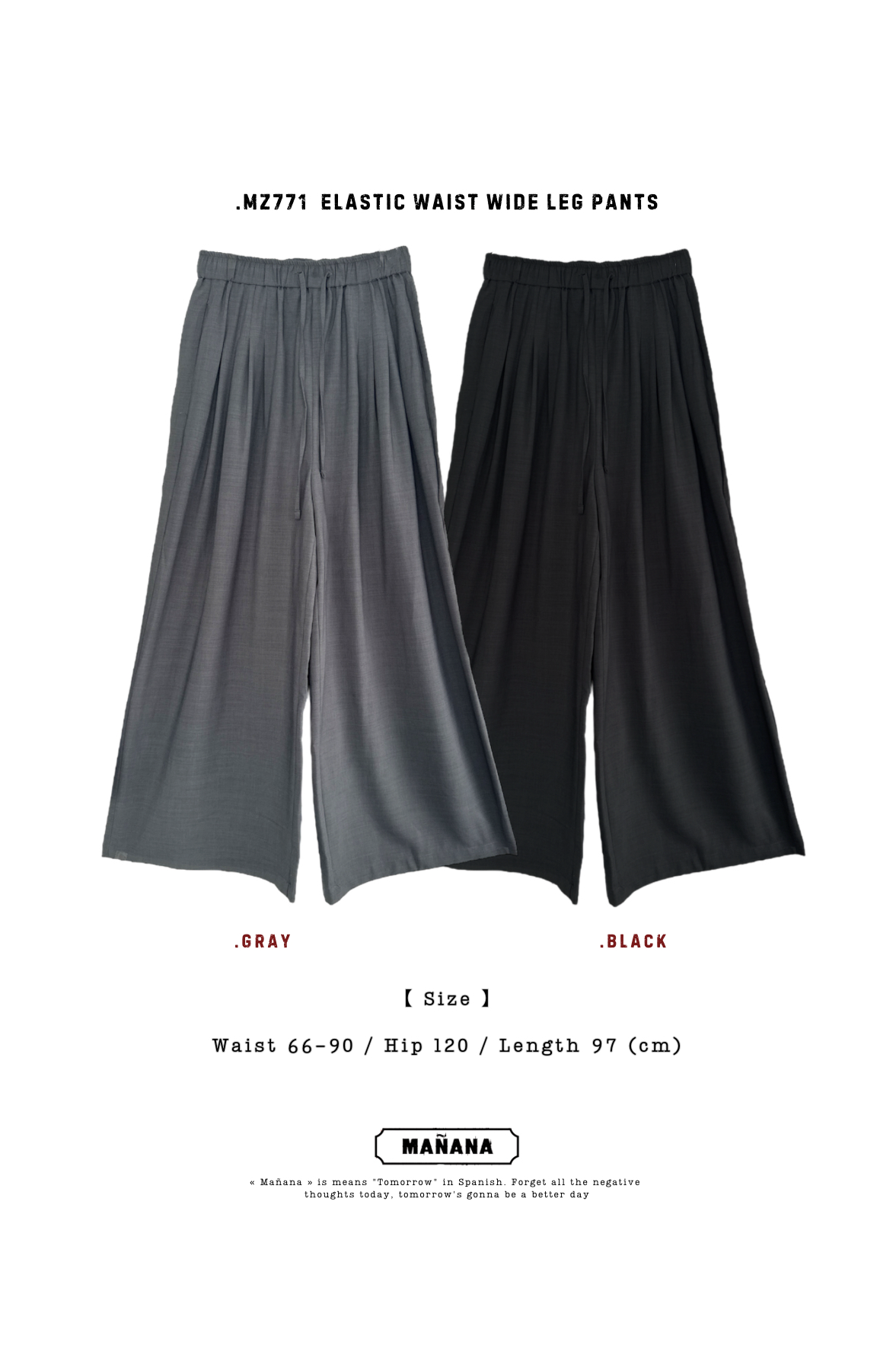 MZ771 ELASTIC WAIST WIDE LEG PANTS