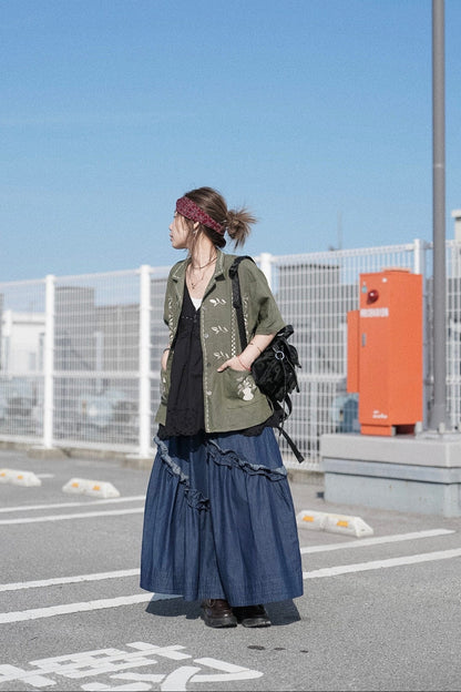 CB108 RUFFLE DENIM SKIRT