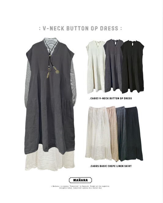 CA663 V-NECK BUTTON OP DRESS