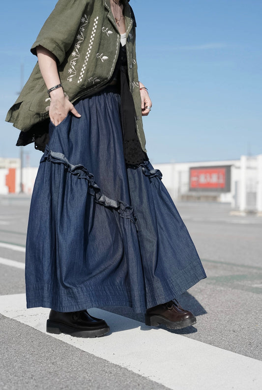 CB108 RUFFLE DENIM SKIRT