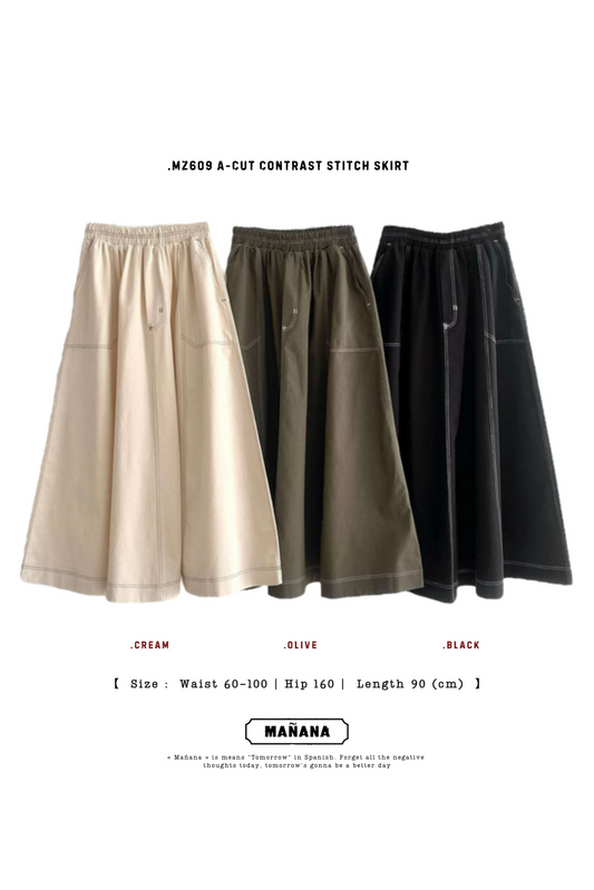 MZ609 A-CUT CONTRAST STITCH SKIRT