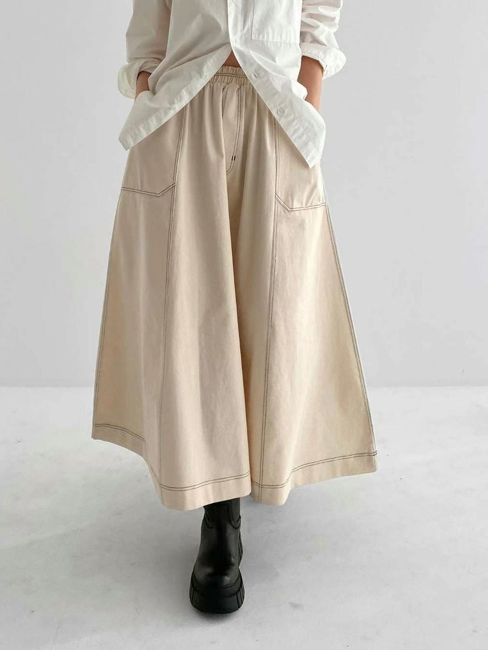 MZ609 A-CUT CONTRAST STITCH SKIRT