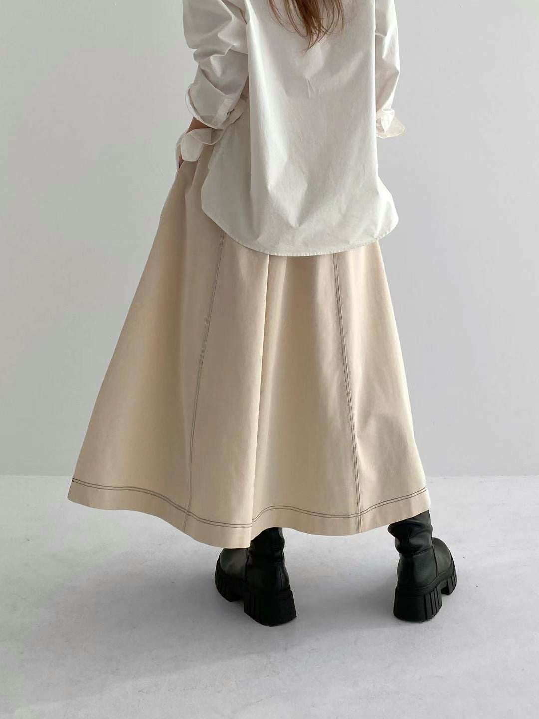 MZ609 A-CUT CONTRAST STITCH SKIRT