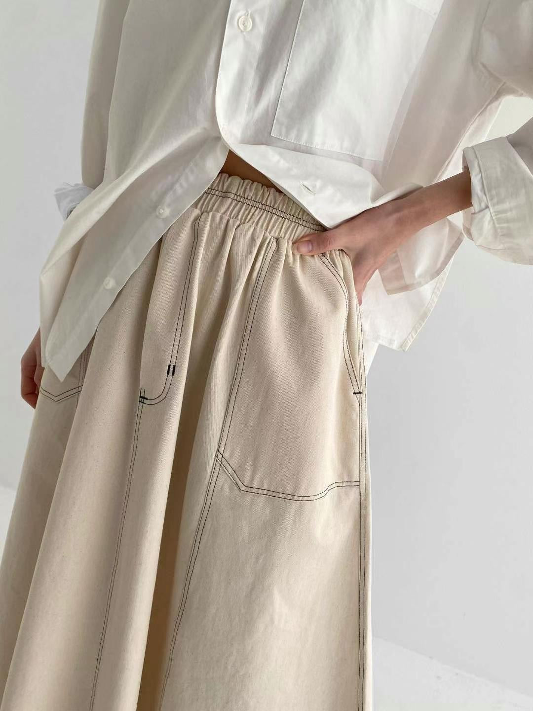MZ609 A-CUT CONTRAST STITCH SKIRT
