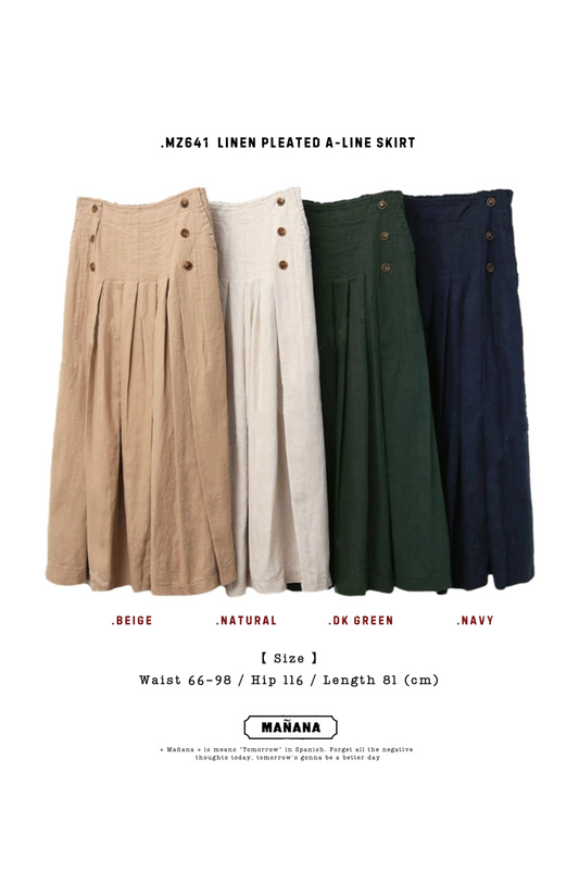 MZ641 LINEN PLEATED A-LINE SKIRT