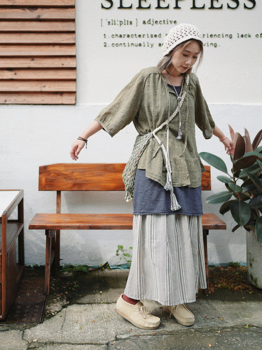 NA405 STRIPED COTTON SKIRT WITH LINING