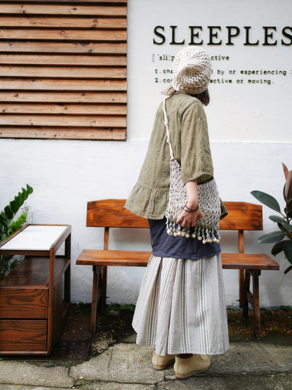 NA405 Striped Cotton Skirt with Lining