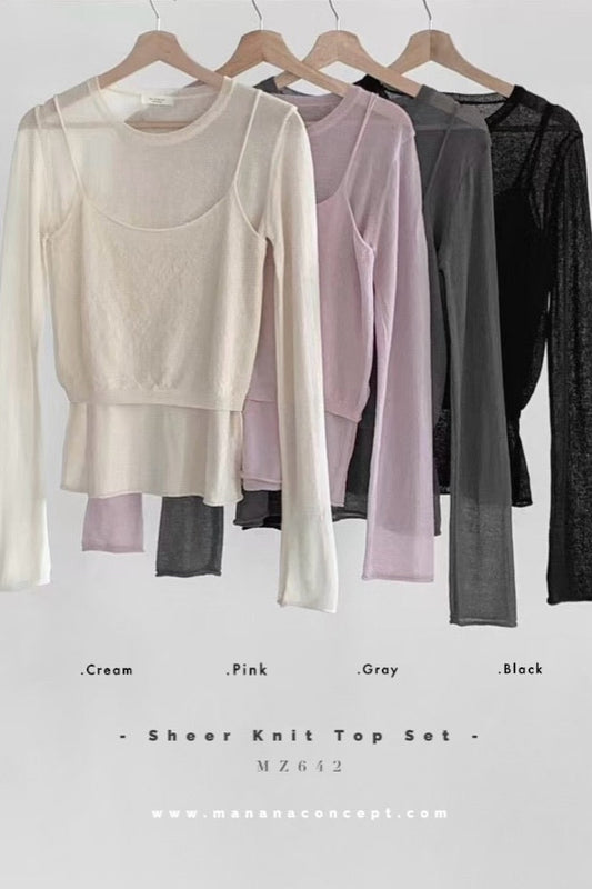 MZ642 2in1 SHEER KNIT TOP SET
