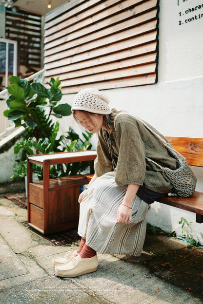 NA405 Striped Cotton Skirt with Lining