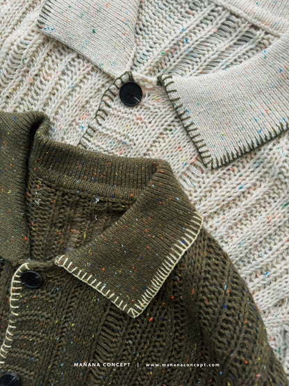 MZ535 CONTRAST-STITCH NEPS CARDIGAN