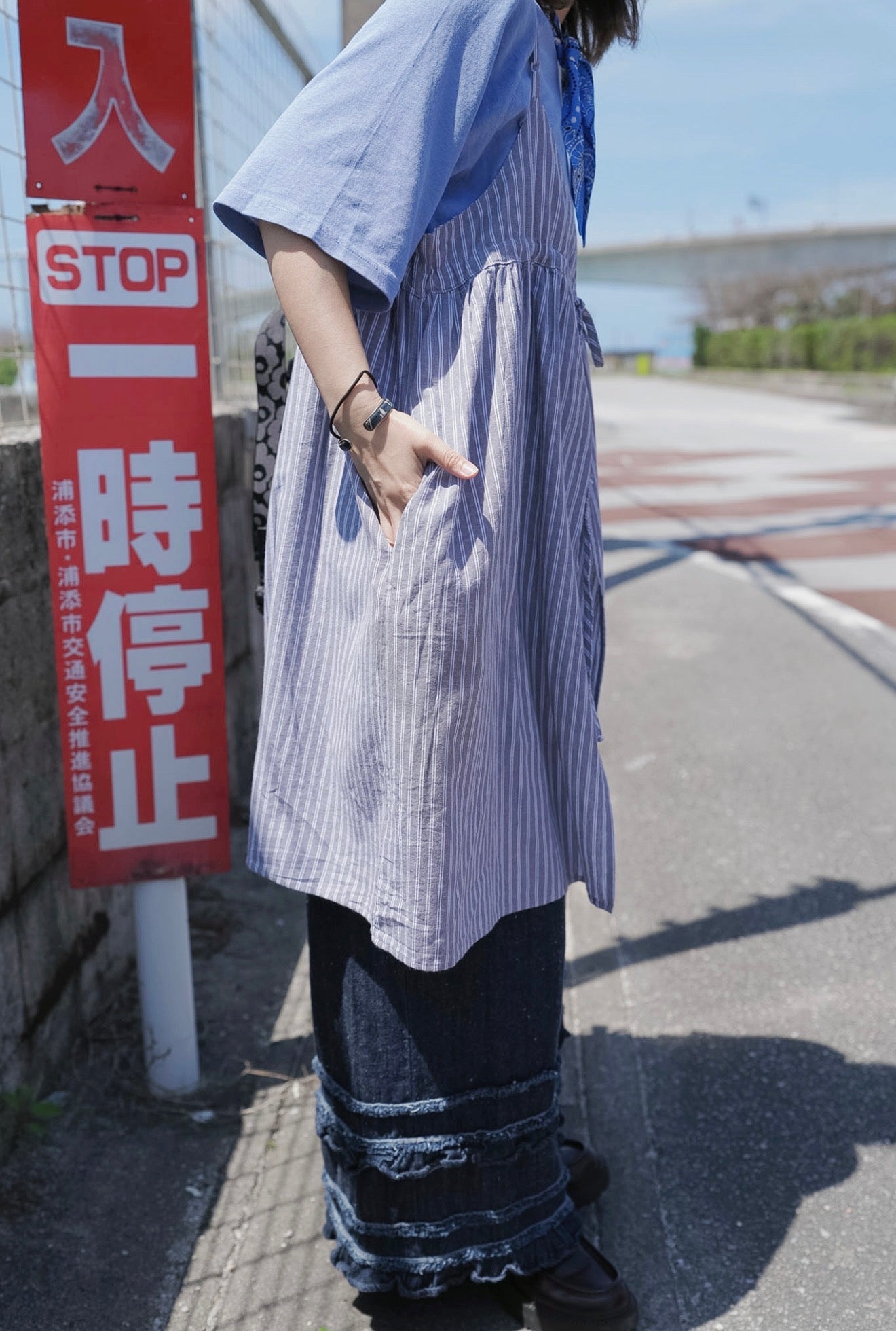 CB102 2WAY STRIPED LAYER DRESS