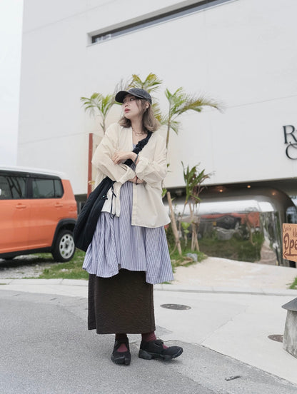 CB102 2WAY STRIPED LAYER DRESS