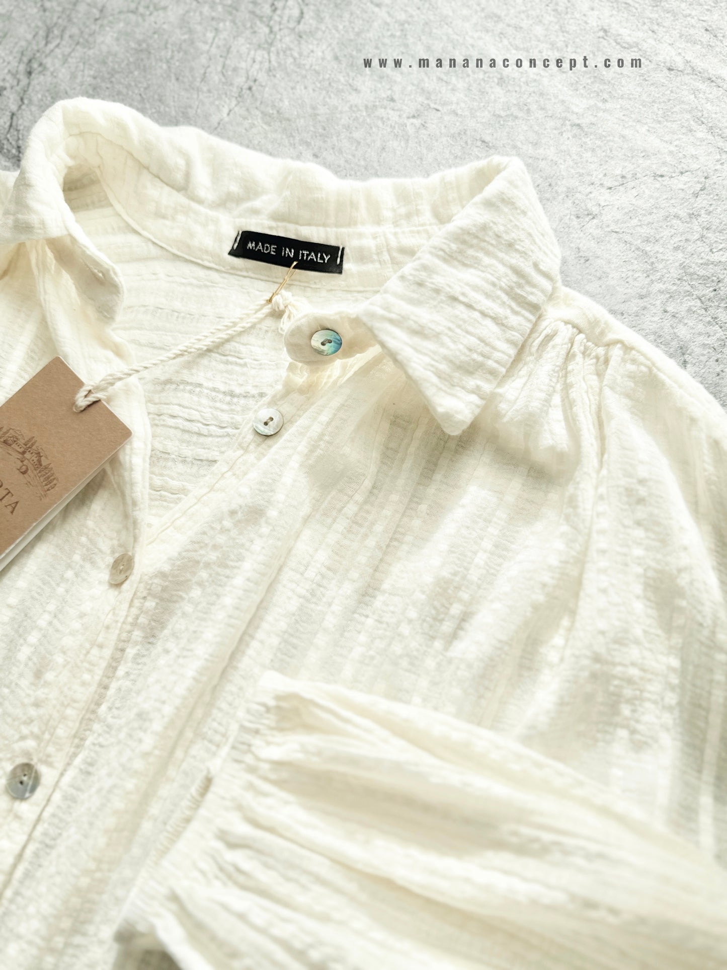 MZ779 ITALY MADE SHEER CRINKLE STRIPE SHIRT