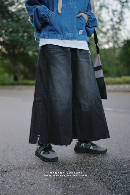 CA645 PATCHED DENIM SKIRT WITH BELT