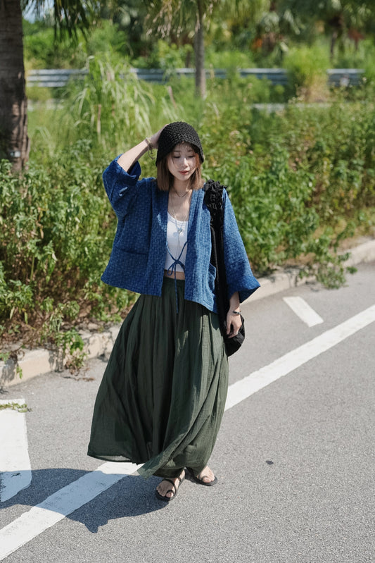 NA495 TEXTURED INDIGO KIMONO 【 早鳥送-$30】