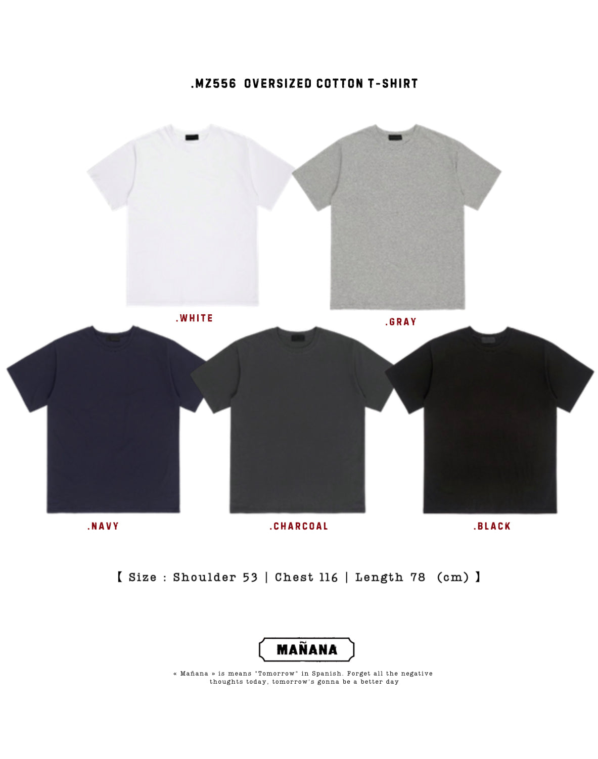 MZ556 OVERSIZED COTTON T-SHIRT【 買2件減-$20, 買4件減-$50 】