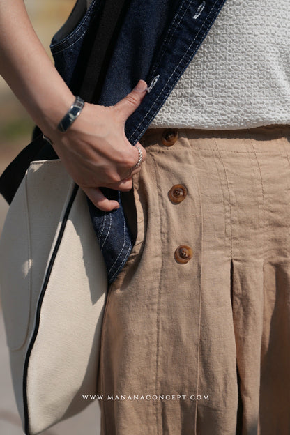 MZ641 LINEN PLEATED A-LINE SKIRT