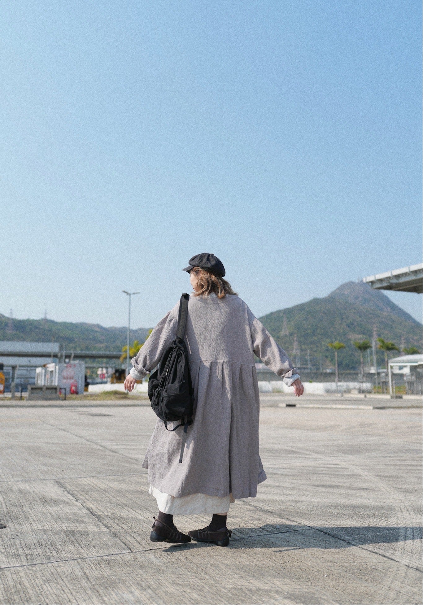 CA683 Round Neck Crepe Shirt Dress