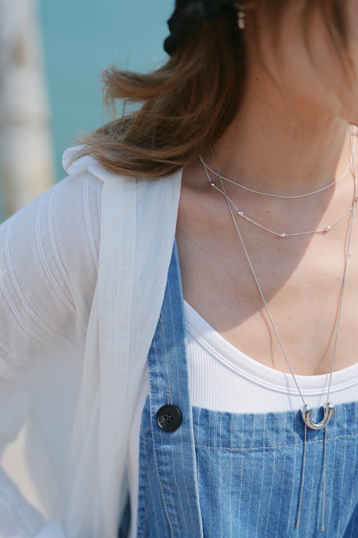 MZ647 925 SILVER BEAD LAYERING NECKLACE