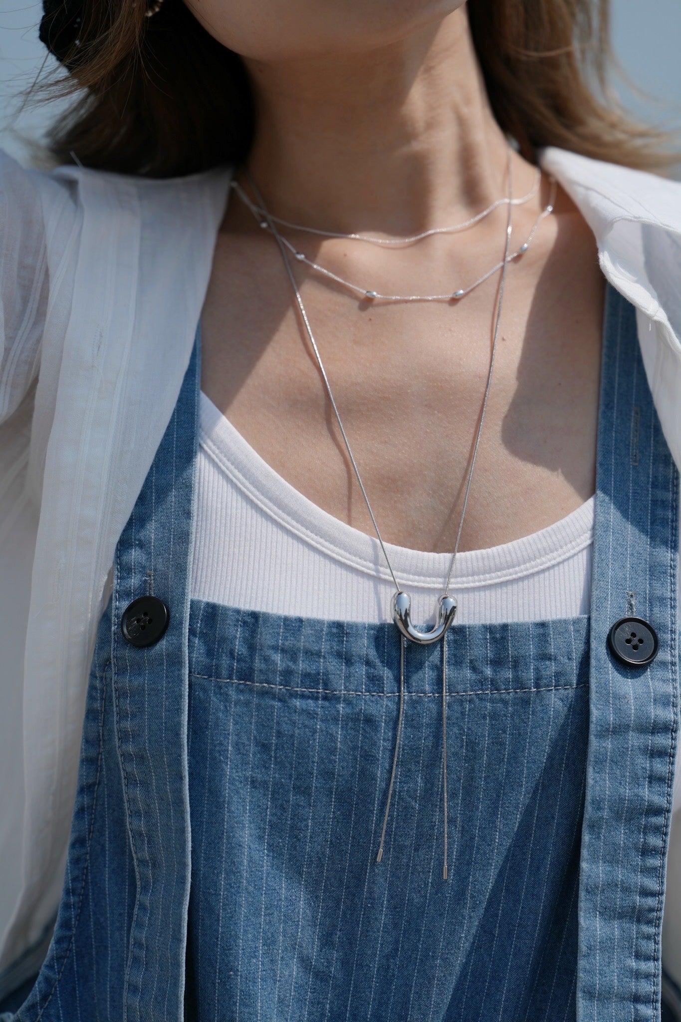 MZ647 925 SILVER BEAD LAYERING NECKLACE