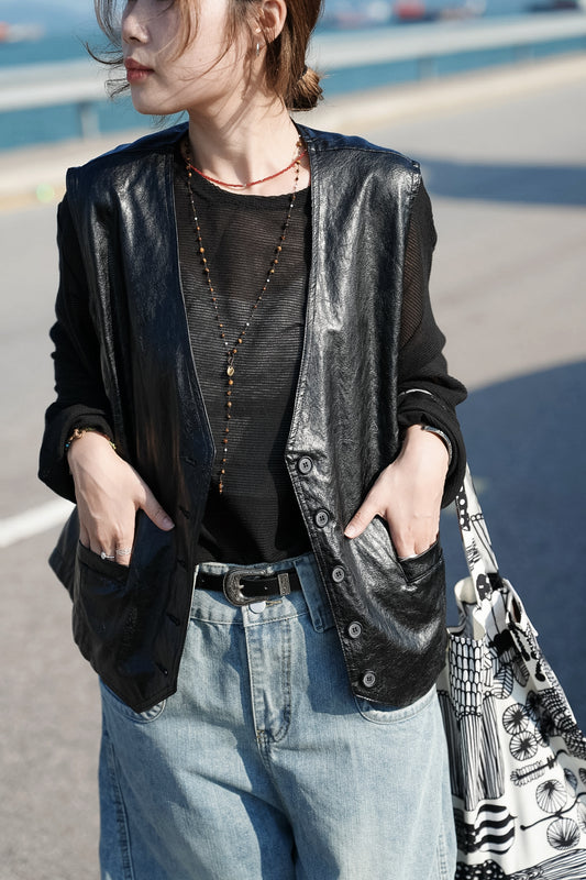 MB057 FAUX LEATHER VEST
