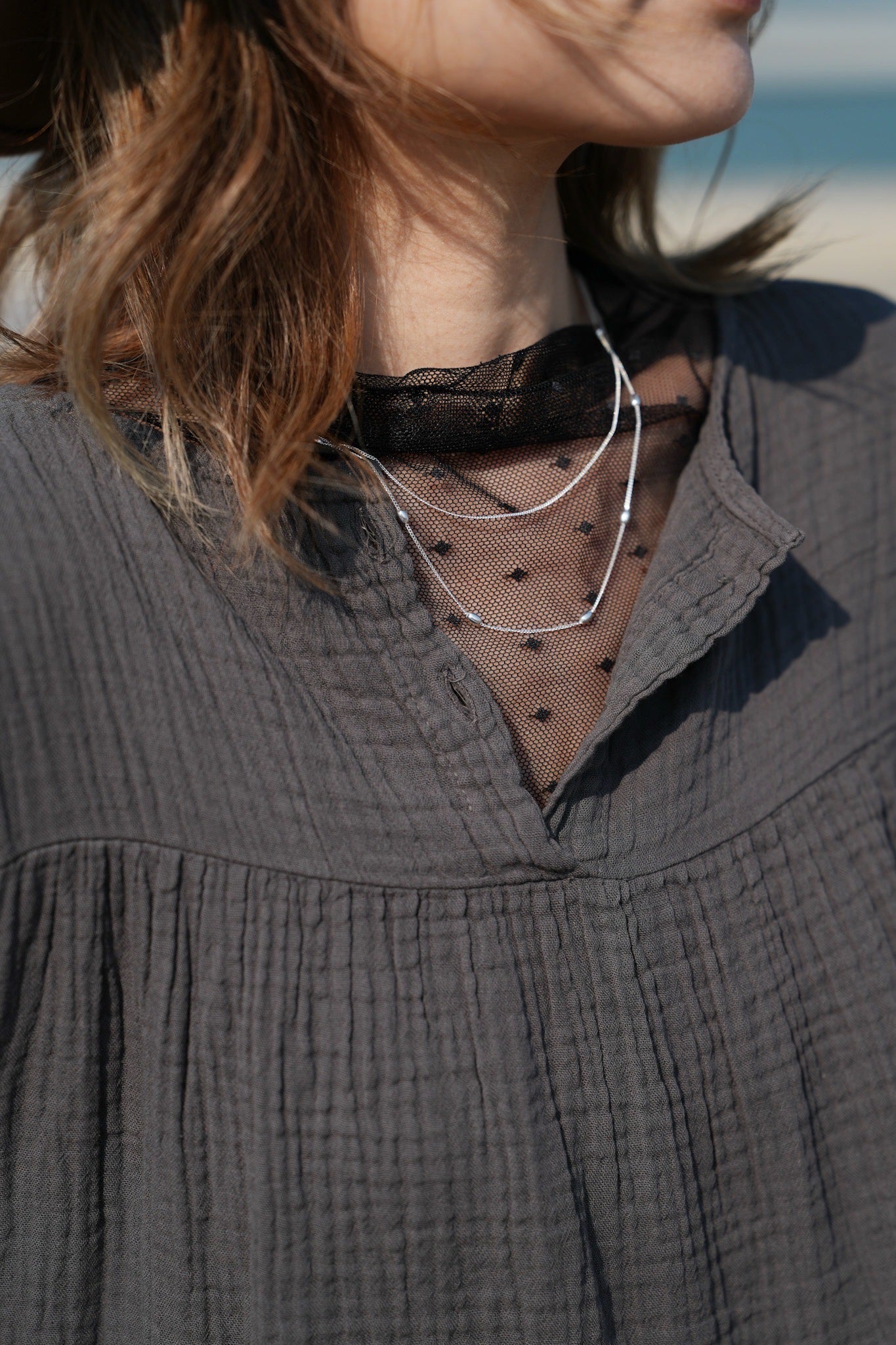 MZ647 925 SILVER BEAD LAYERING NECKLACE