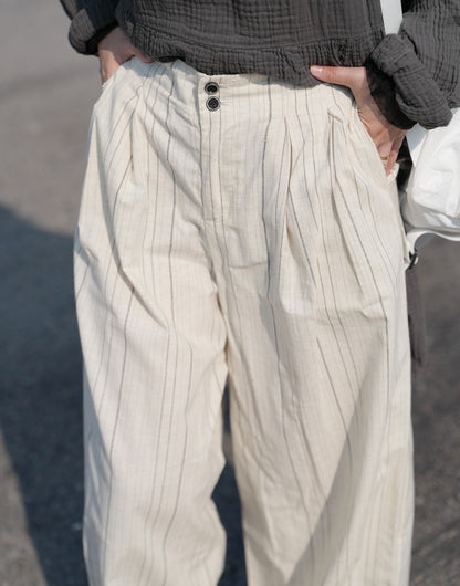 MZ702 LINEN STRIPED WIDE LEG PANTS
