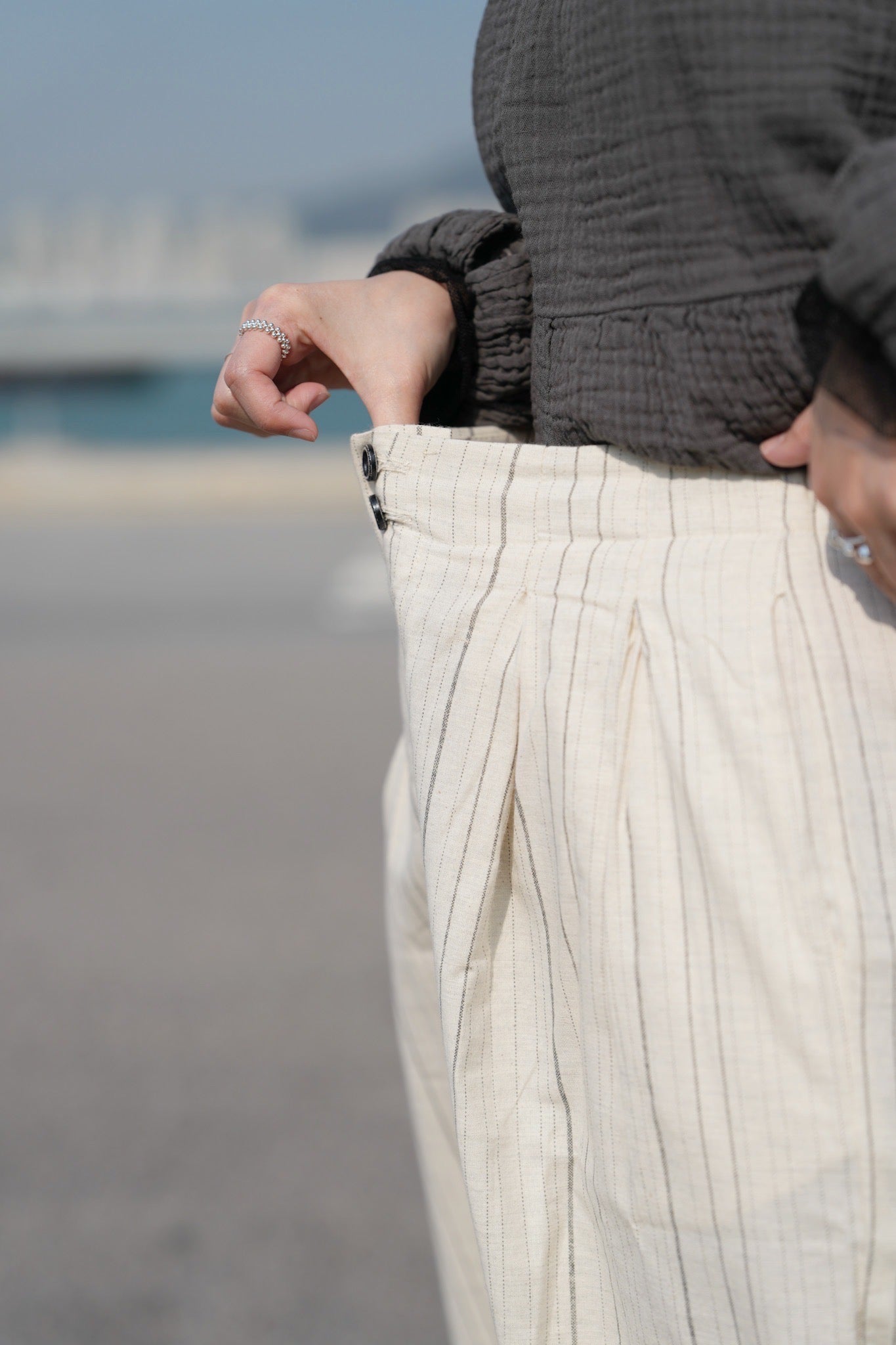 MZ702 LINEN STRIPED WIDE LEG PANTS