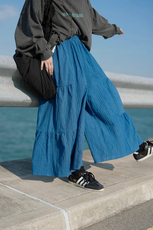 NA496 INDIGO RELAXED CRINKLE WIDE PANTS