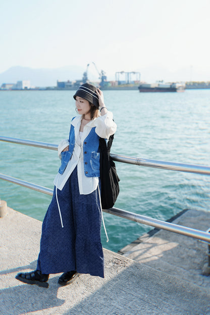 NA496 INDIGO RELAXED CRINKLE WIDE PANTS