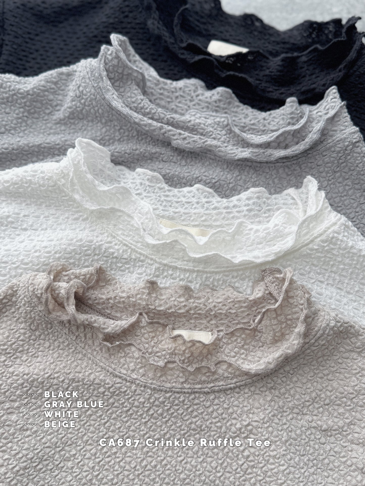 CA687 CRINKLE RUFFLE TOP【 2件減-$20, 4件減-$50 】