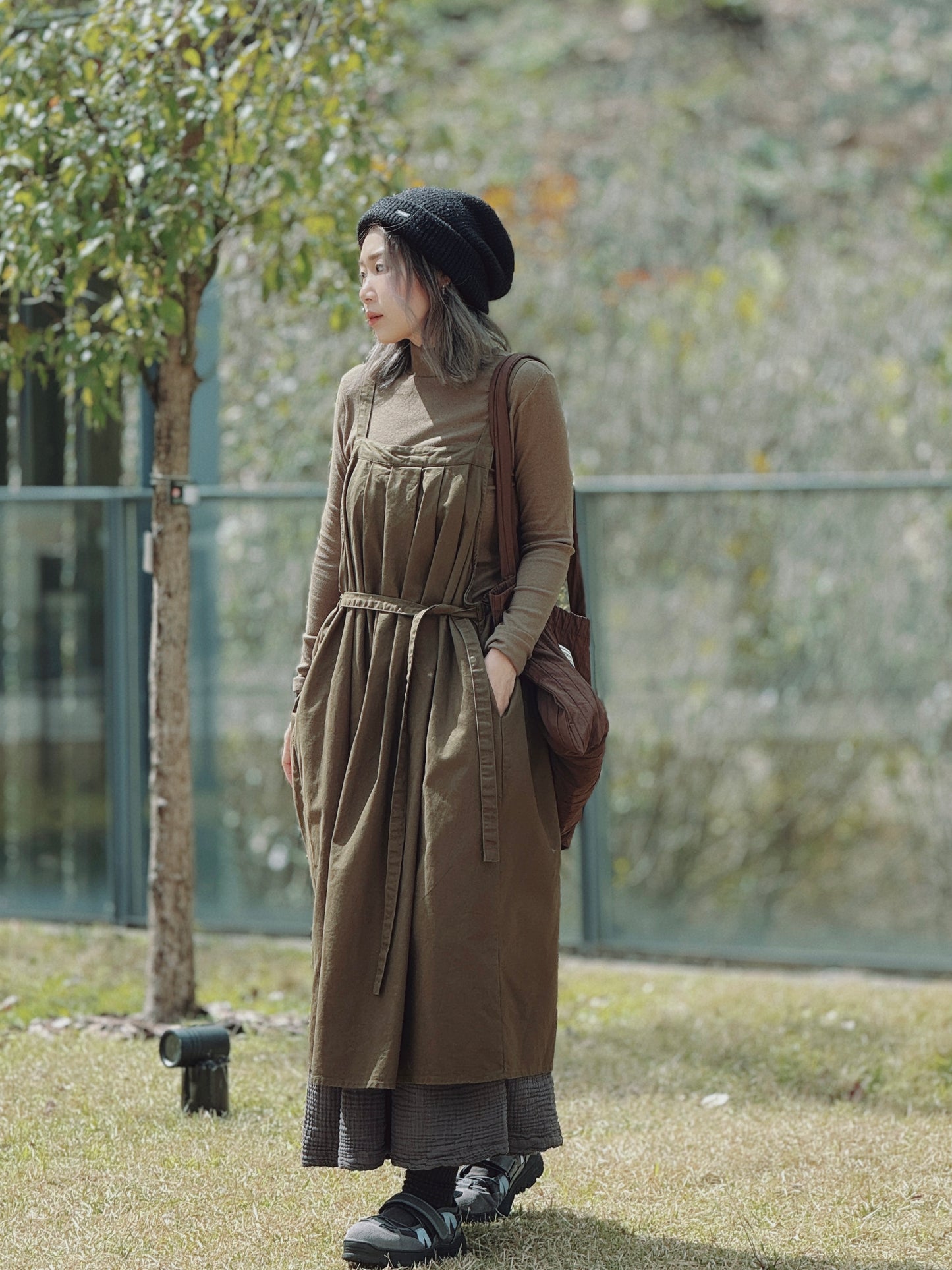 CA593 Pleated Jumper Dress