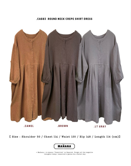 CA683 Round Neck Crepe Shirt Dress