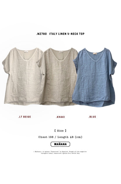 MZ780 ITALY MADE LINEN V-NECK TOP
