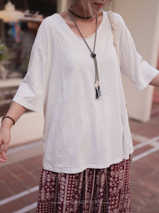 MZ514 Cotton V-Neck Top