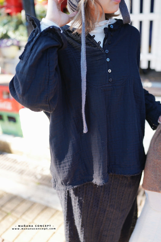 CA673 GAUZE COLLARLESS SHIRT