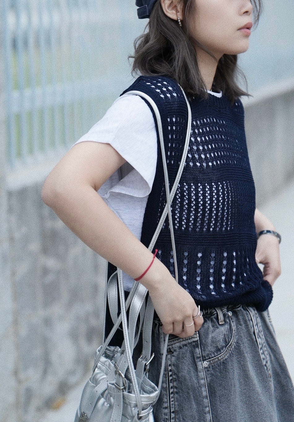 MZ705 CROCHET KNIT VEST