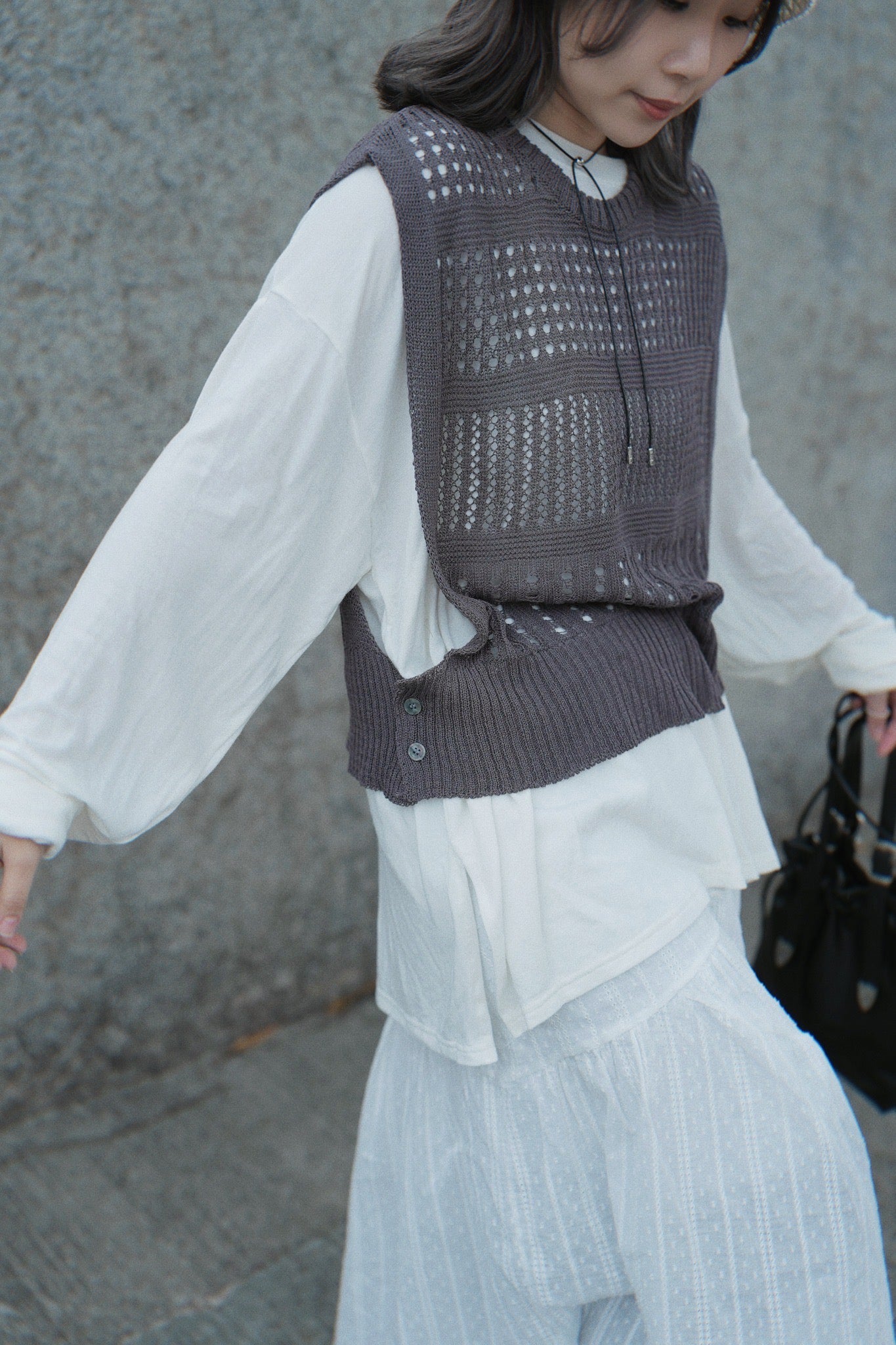 MZ705 CROCHET KNIT VEST