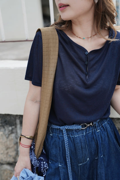 MZ789 BOXY HENLEY NECK TOP 【 2件減-$20, 3件減-$40 】