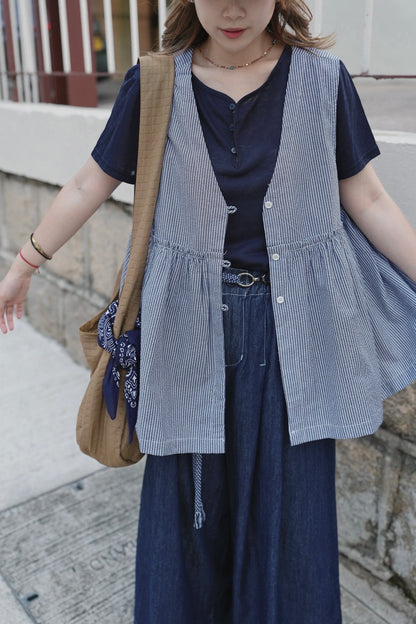 CA901 CRINKLE STRIPED VEST