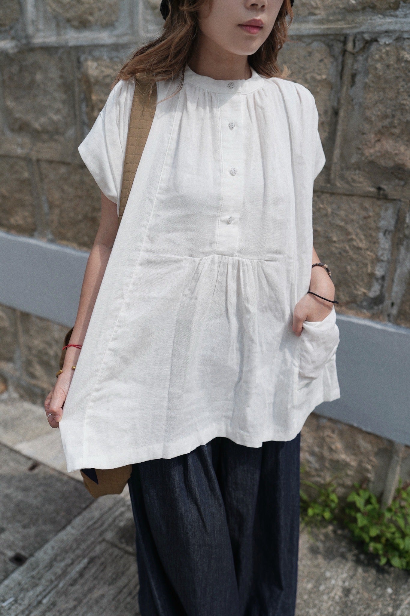 MZ788 COTTON GAUZE POCKET SHIRT BLOUSE