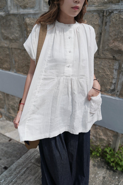 MZ788 COTTON GAUZE POCKET SHIRT BLOUSE