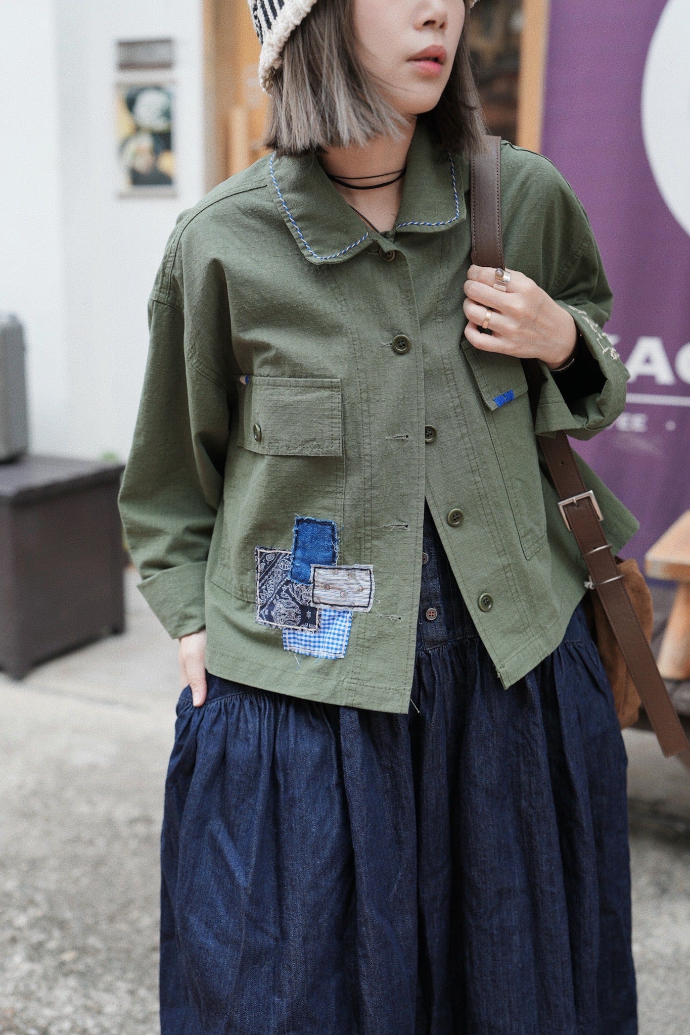 MZ851 STITCHED PATCHWORK MILITARY JACKET